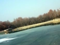 Вид на покрытое льдом озеро в парке имени Гафура Гуляма с места где планируется установить памятник. 